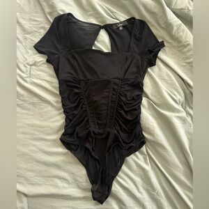 Lulu's Black Bodysuit One Piece with Ruched Detail